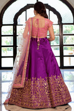 Purple Mulberry Silk Lehenga Choli For Indian & Pakistani Wedding Festival - Zari Work, Dori Work, Sequence Embroidery Work