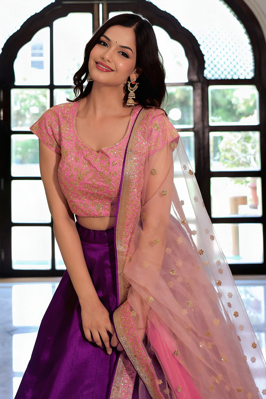 Purple Mulberry Silk Lehenga Choli For Indian & Pakistani Wedding Festival - Zari Work, Dori Work, Sequence Embroidery Work