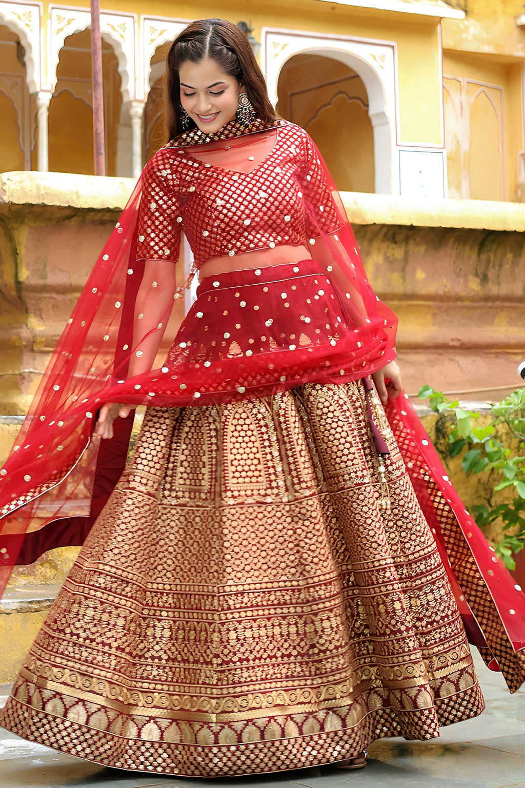 Maroon Art Silk Lehenga Choli For Indian & Pakistani Wedding Festival - Sequence Embroidery Work, Zari Work