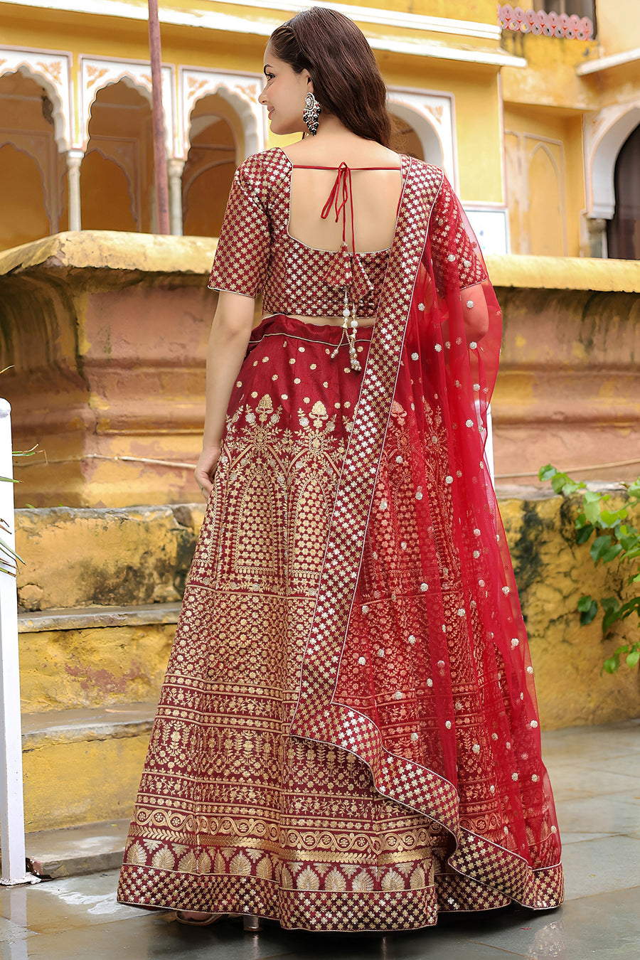 Maroon Art Silk Lehenga Choli For Indian & Pakistani Wedding Festival - Sequence Embroidery Work, Zari Work