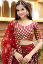Maroon Art Silk Lehenga Choli For Indian & Pakistani Wedding Festival - Sequence Embroidery Work, Zari Work