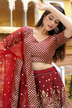 Maroon Art Silk Lehenga Choli For Indian & Pakistani Wedding Festival - Sequence Embroidery Work, Zari Work