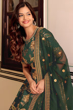 Olive Green Art Silk Lehenga Choli For Indian & Pakistani Wedding Festival - Thread & Sequence Embroidery Work, Dori Work, Zari Work