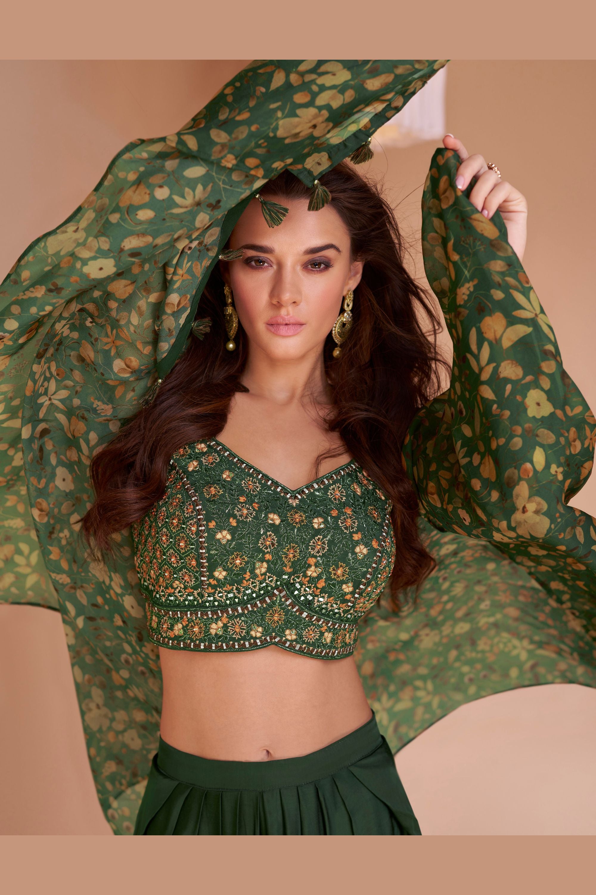 Buy Green Satin Dhoti Salwar Kameez Shrug Online Shopping for