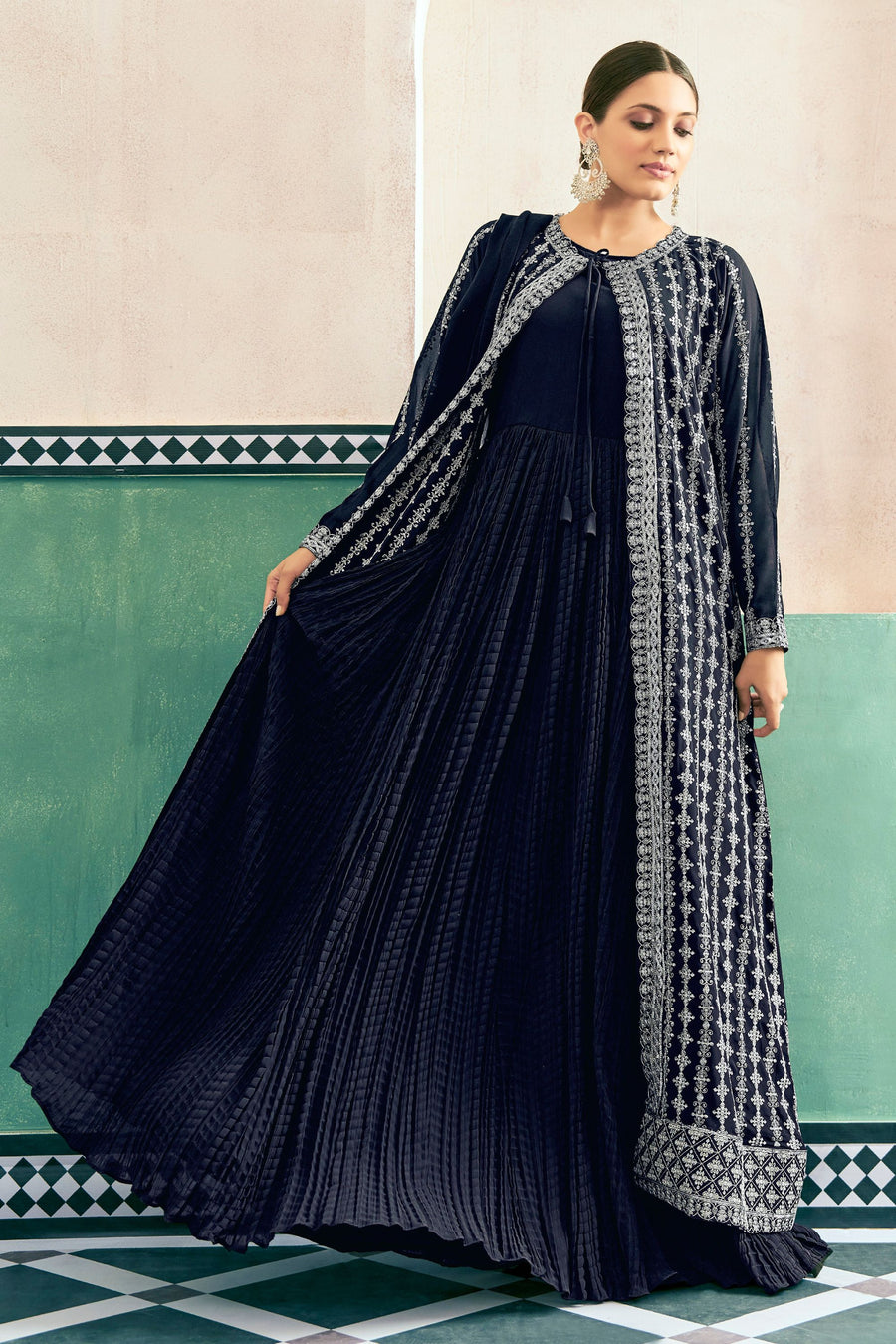 Muslim Wedding Dresses For Guests: Blue Georgette Anarkali HATKE BRIDE Muslim Wedding Dresses For Guests: Blue Georgette Anarkali HATKE BRIDE