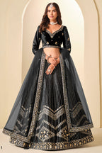 Black Velvet Marriage Lehenga Choli with Sequins