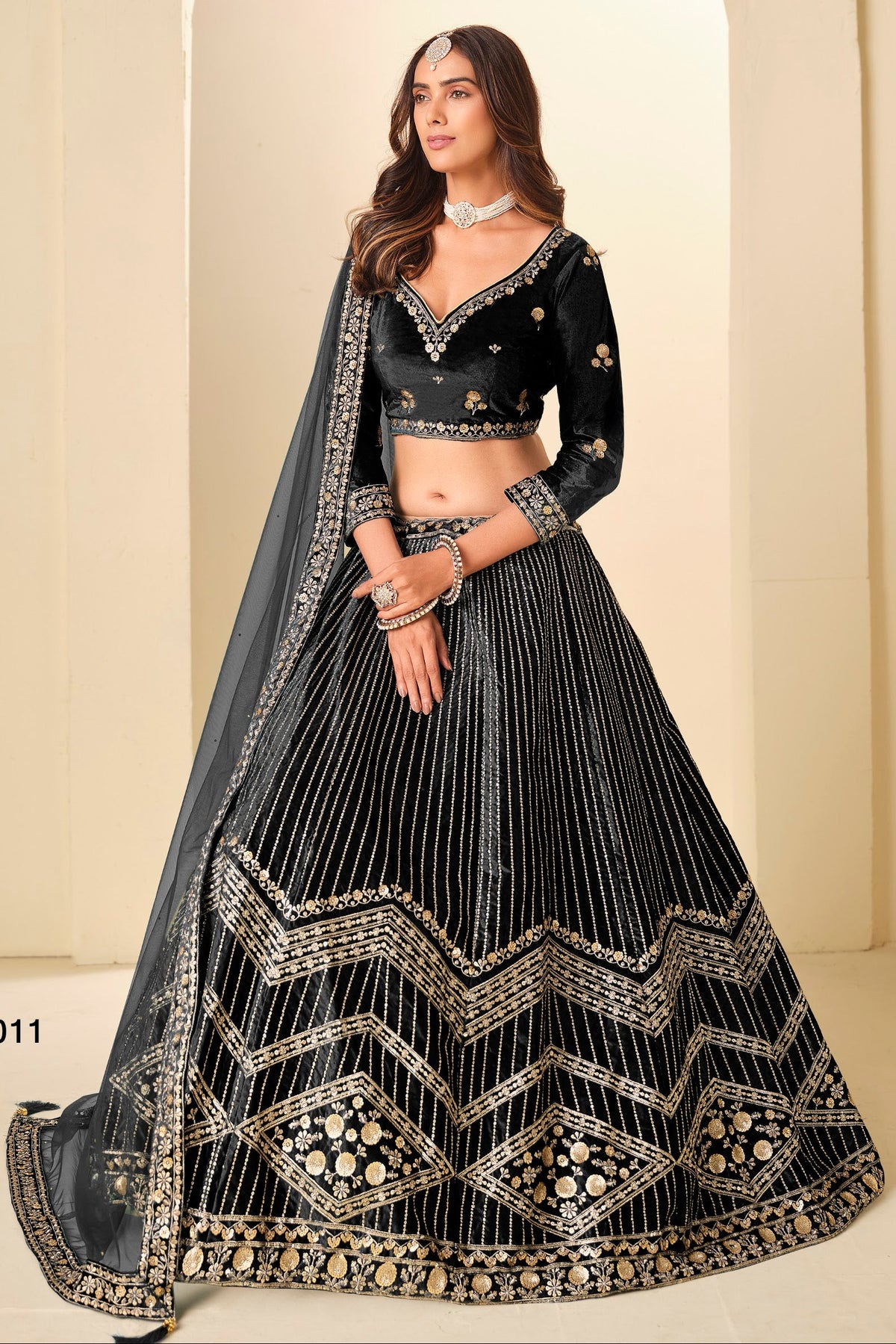 Black Velvet Marriage Lehenga Choli with Sequins