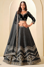 Black Velvet Marriage Lehenga Choli with Sequins