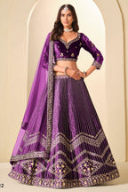 Purple Velvet Marriage Lehenga Choli with Sequins