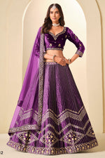 Purple Velvet Marriage Lehenga Choli with Sequins