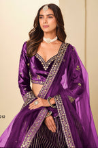 Purple Velvet Marriage Lehenga Choli with Sequins