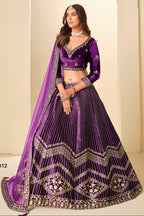Purple Velvet Marriage Lehenga Choli with Sequins