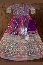 Purple Georgette Anarkali Suit For Indian & Pakistani Wedding Festival - Sequins & Thread Embroidery Work