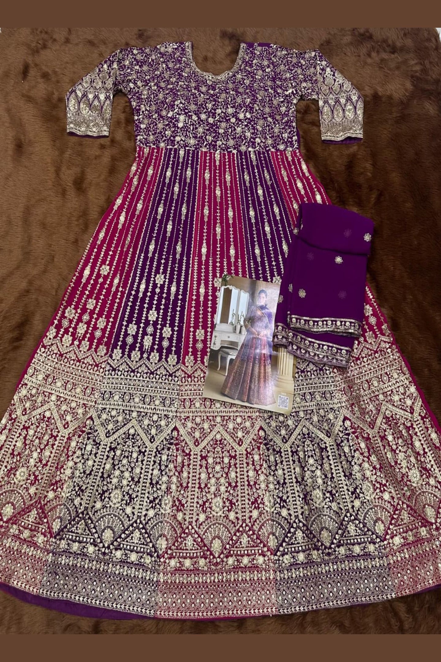 Purple Georgette Anarkali Suit For Indian & Pakistani Wedding Festival - Sequins & Thread Embroidery Work