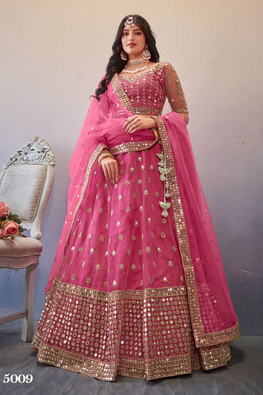 Dark Pink Net Lehenga Choli For Indian Festivals & Wedding - Sequence Embroidery Work