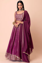 Wine Georgette Lehenga Choli For Indian Festivals & Pakistani Weddings Dress - Sequence Embroidery Work, Zari Work