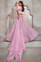 Light Purple Net Lehenga Choli For Indian Festival & Weddings - Thread Embroidery Work, Sequence Embroidery Work