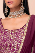 Wine Georgette Lehenga Choli For Indian Festivals & Pakistani Weddings Dress - Sequence Embroidery Work, Zari Work