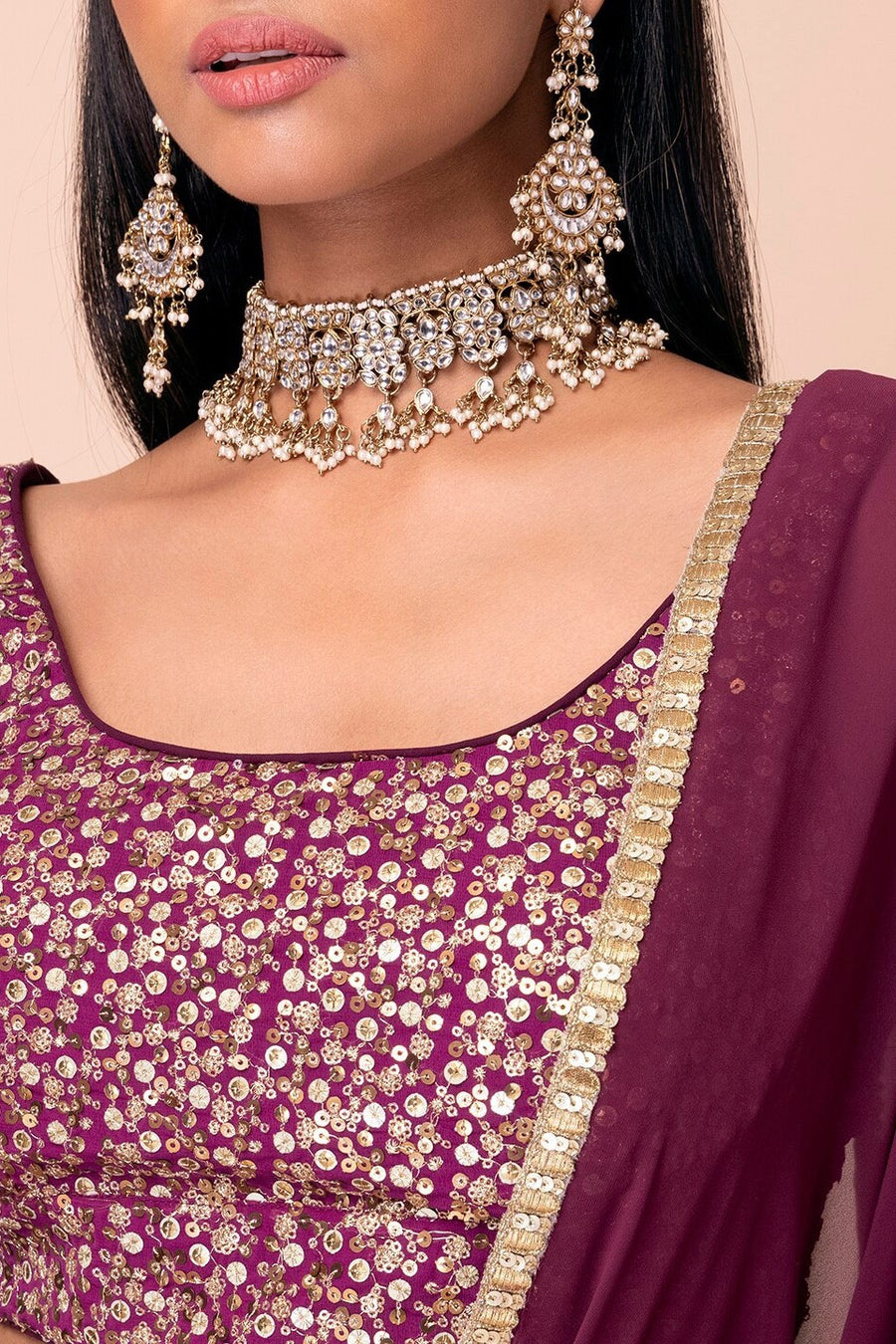 Wine Georgette Lehenga Choli For Indian Festivals & Pakistani Weddings Dress - Sequence Embroidery Work, Zari Work