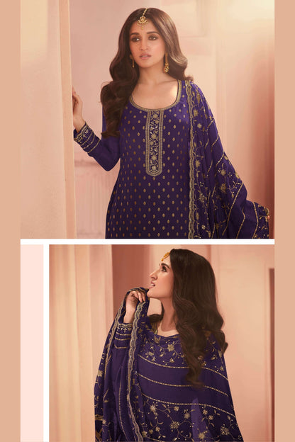 Purple Silk Salwar Kameez Suit For Indian Festivals & Pakistani Weddings Dress - Thread Embroidery Work