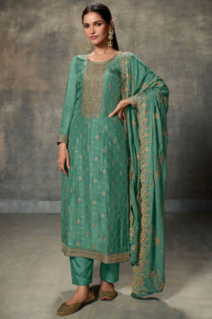 Teal Viscose Kameez with Pant For Indian Suit Festivals & Pakistani Weddings - Embroidery Work