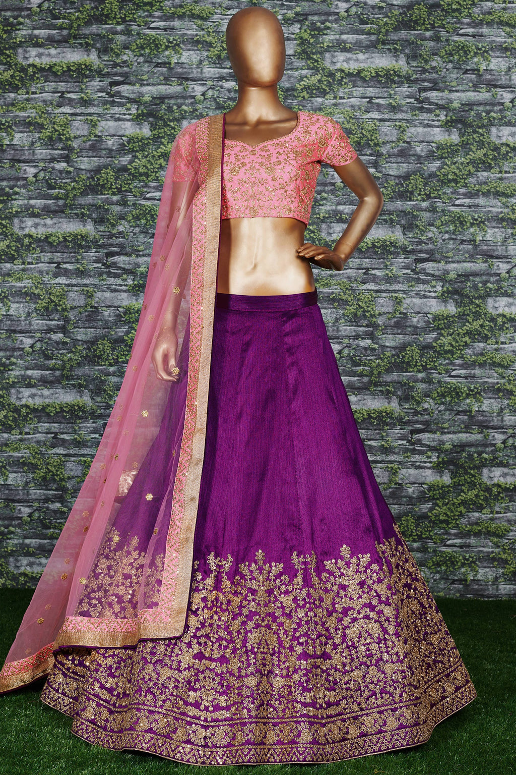 Purple Mulberry Silk Lehenga Choli For Indian & Pakistani Wedding Festival - Sequins Embroidery Work, Dori Work, Zari Work