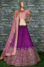 Purple Mulberry Silk Lehenga Choli For Indian & Pakistani Wedding Festival - Sequins Embroidery Work, Dori Work, Zari Work