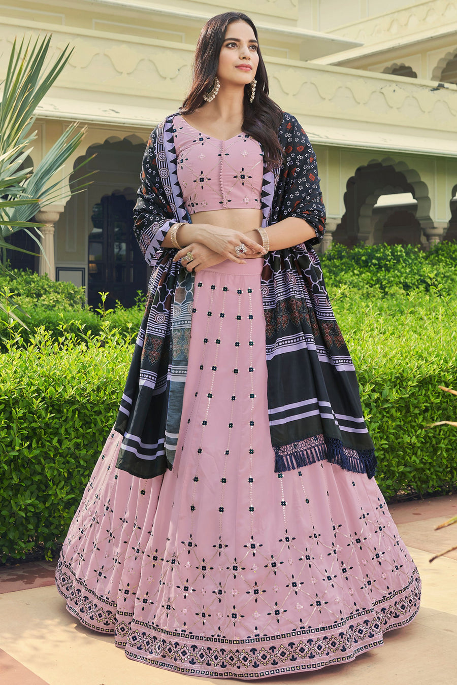 Pink Georgette Lehenga Choli For Indian Weddings & Festivals - Thread Work, Sequence Embroidery Work