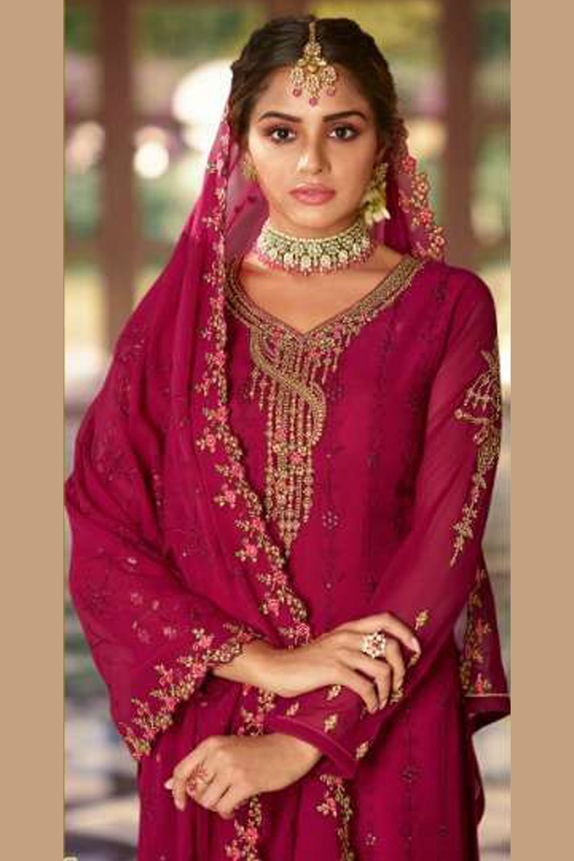 Maroon Georgette Plus Size Upto 6XL Size Kameez with Pant For Indian Suit Festivals & Pakistani Weddings - Embroidery Work