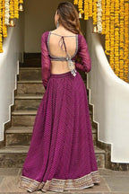 Dark Pink Georgette Lehenga Choli For Indian Festivals & Pakistani Weddings Dress - Print Work