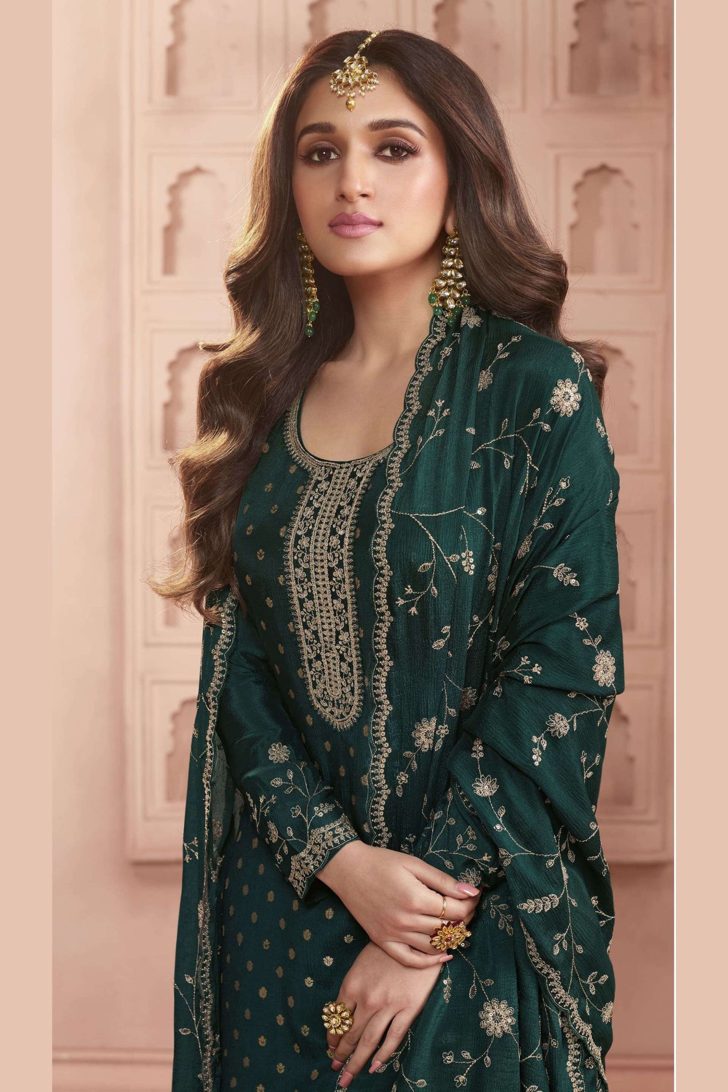 Teal Silk Salwar Kameez Suit For Indian Festivals & Pakistani Weddings Dress - Thread Embroidery Work