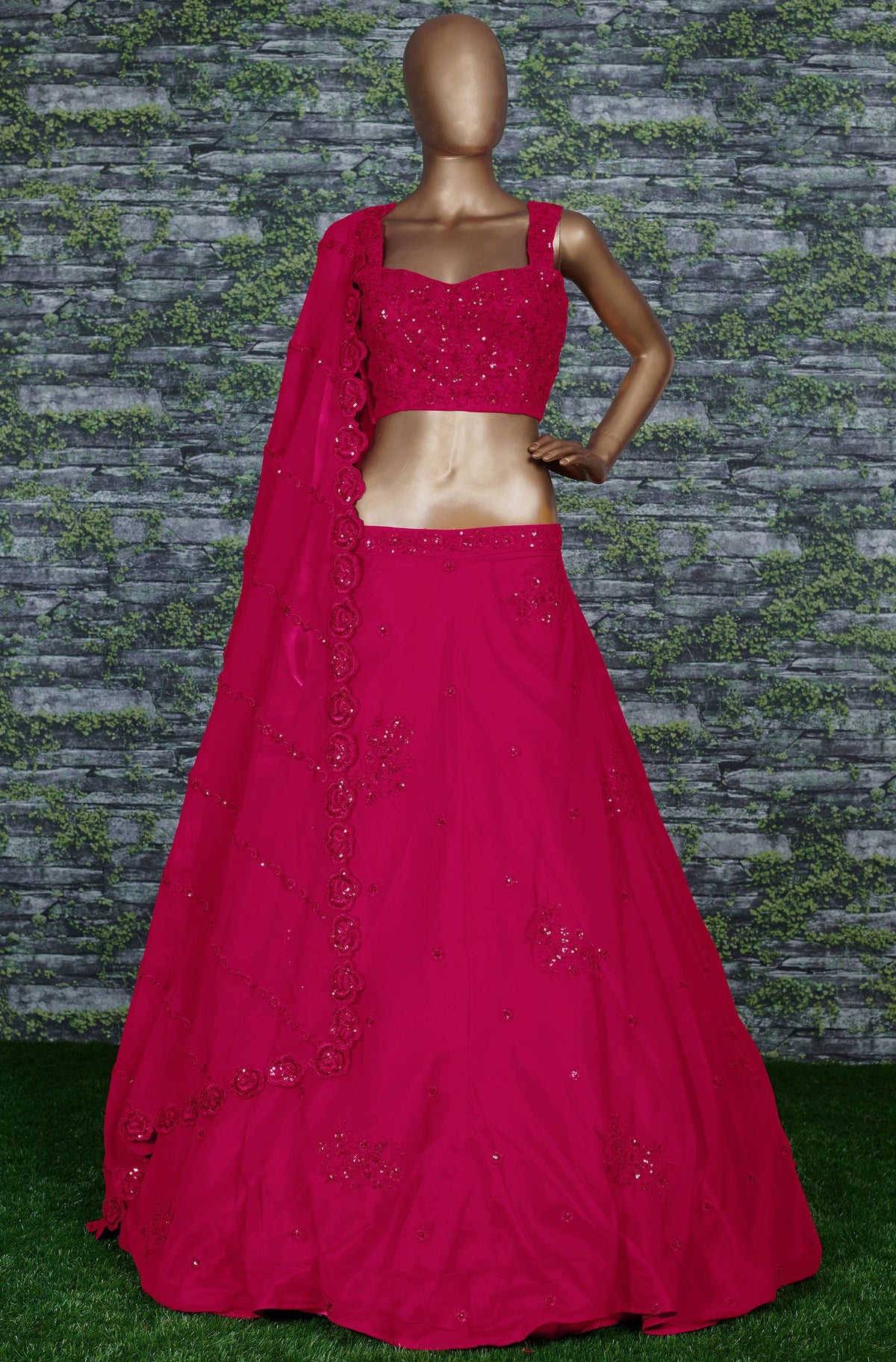 Pink Georgette Lehenga Choli For Indian & Pakistani Wedding Festival - Sequins Embroidery Work, Dori Work, Zari Work
