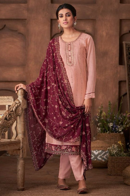 Pink Chinon Silk Kameez with Pant For Indian Suit Festivals & Pakistani Weddings - Embroidery Work