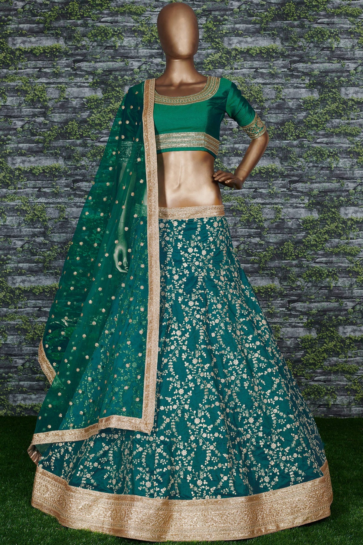 Teal Art Silk Lehenga Choli For Indian & Pakistani Wedding Festival - Sequins Embroidery Work, Dori Work, Zari Work
