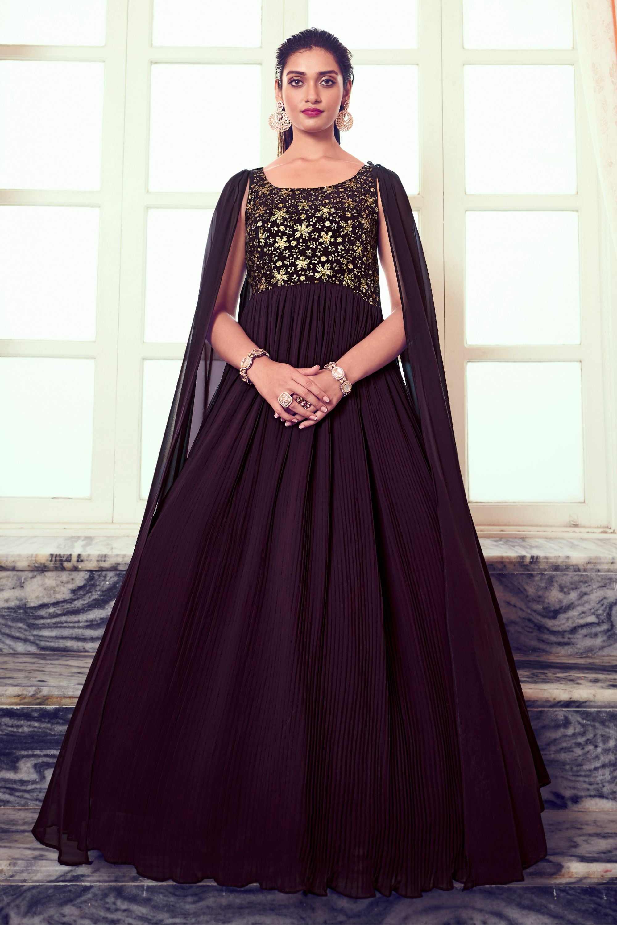 Purple Georgette Lehenga Choli Set For Indian Festivals & Weddings - Sequence Work & Thread Embroidery Work