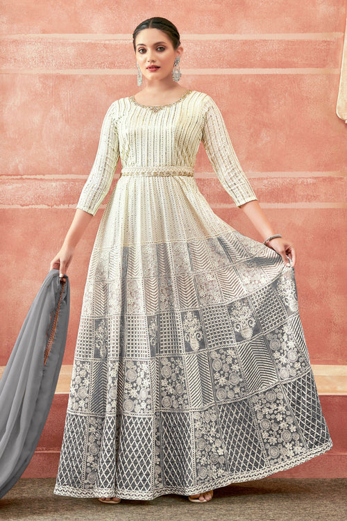 Engagement Dresses For Women: Shop Gray Anarkali Gown HATKE BRIDE Engagement Dresses For Women: Shop Gray Anarkali Gown HATKE BRIDE