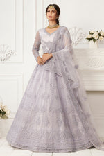 Silver Color Net Lehenga Choli For Indian Festivals & Weddings - Thread Embroidery Work, Codding Embroidery Work, Stone Work