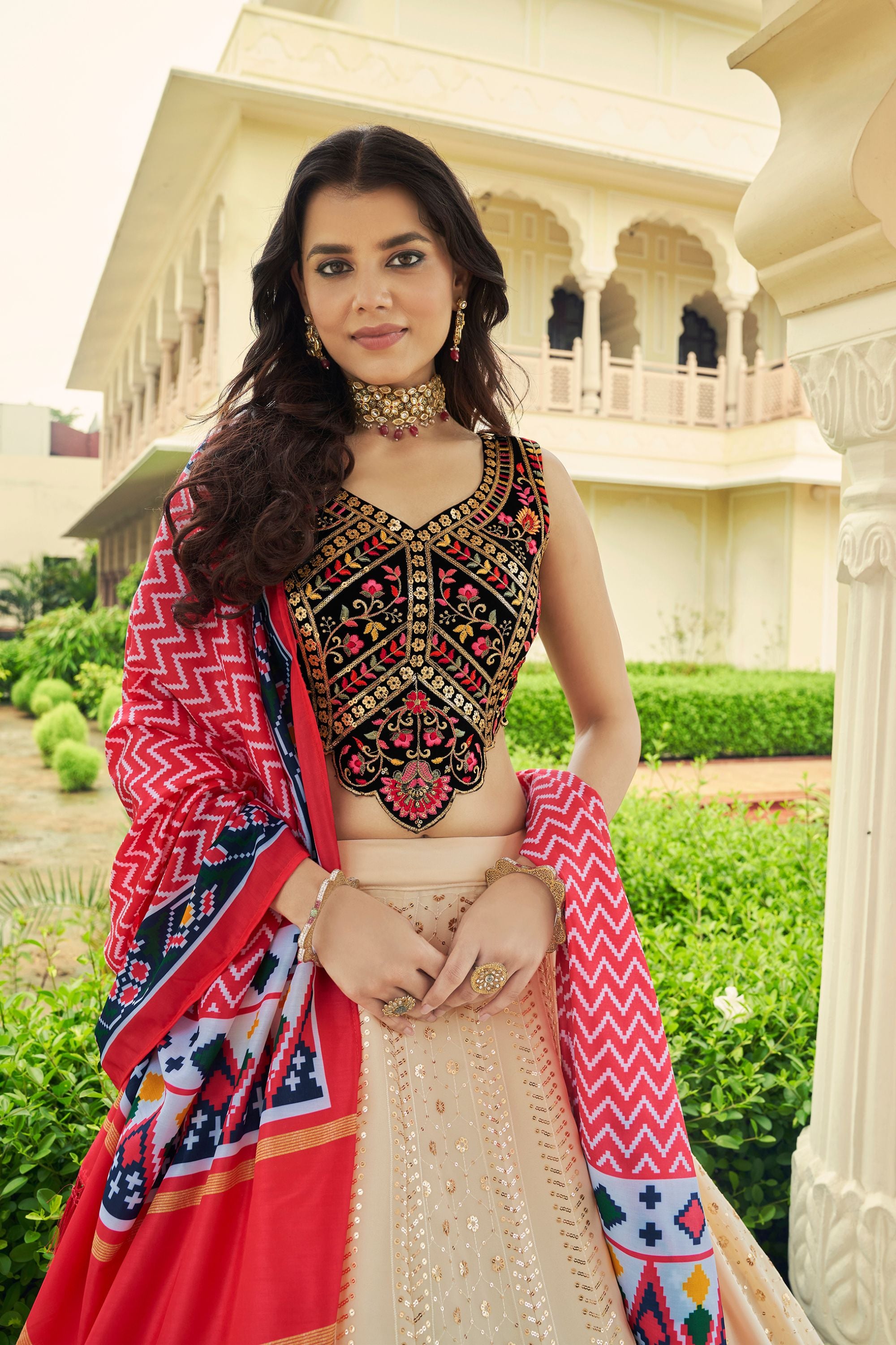 Beige Georgette Lehenga Choli For Indian Weddings & Festivals - Thread Work, Sequence Embroidery Work