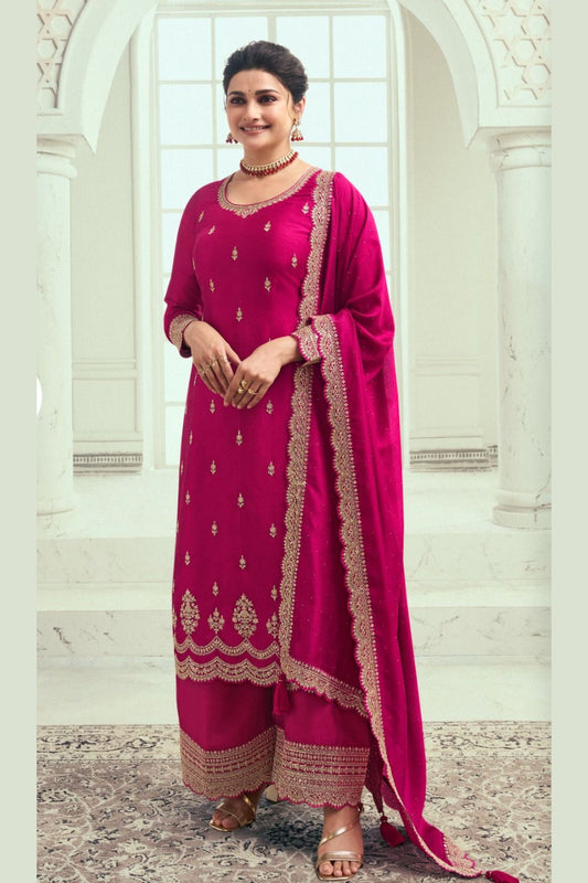 Pink Georgette Silk Salwar Kameez Suit For Indian Festivals & Pakistani Weddings Dress - Thread Embroidery Work