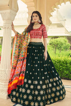 Green Georgette Lehenga Choli For Indian Weddings & Festivals - Thread Work, Sequence Embroidery Work