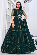 Teal Georgette Lehenga Choli Set For Indian Festivals & Weddings - Sequence Work & Thread Embroidery Work