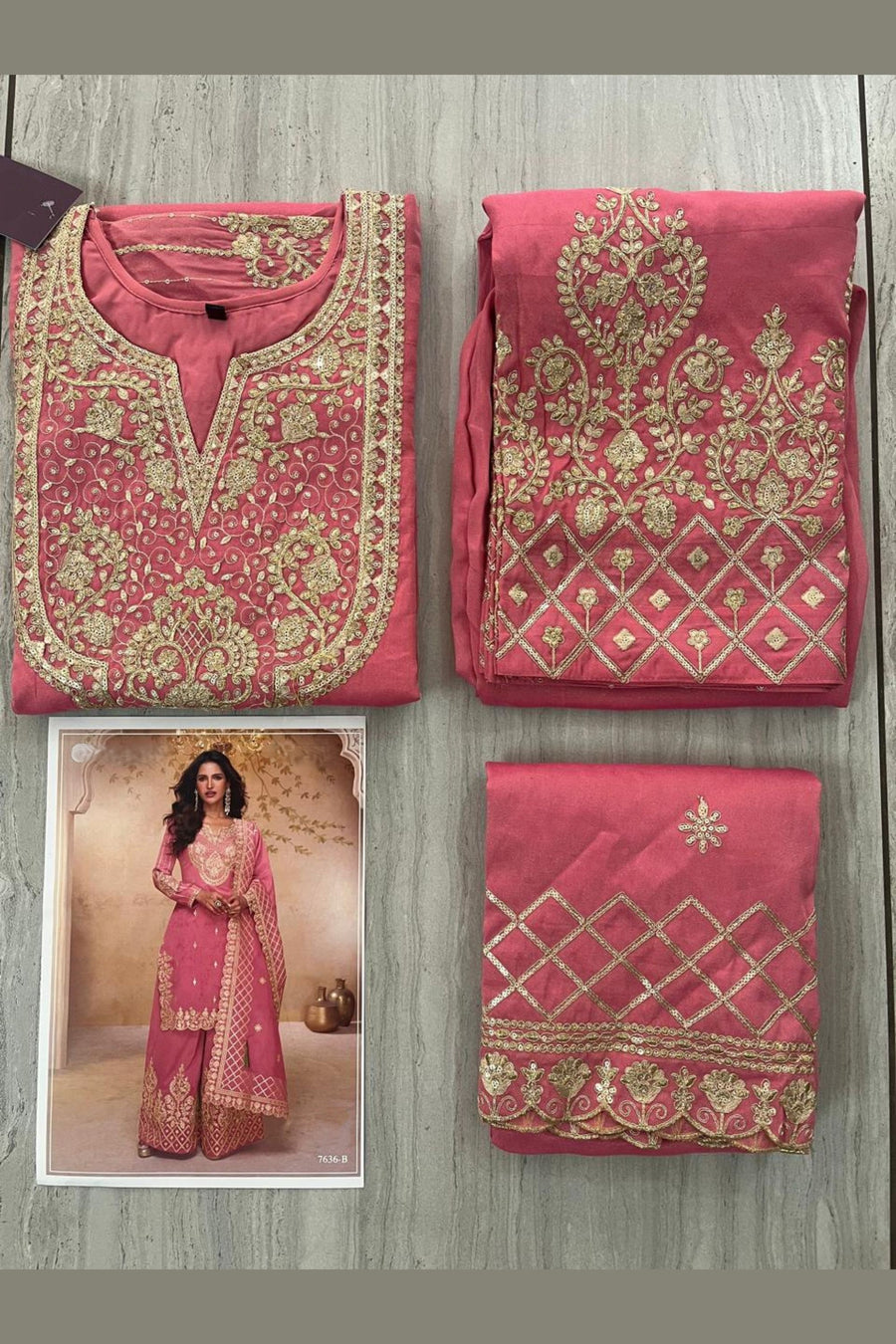 Pink Simmer Silk Palazo Suit For Indian & Pakistani Wedding Festival - Thread & Sequins Embroidery Work