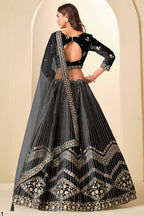 Black Velvet Marriage Lehenga Choli with Sequins
