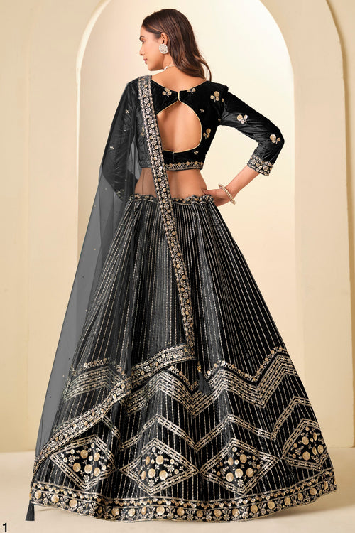 Black Velvet Marriage Lehenga Choli with Sequins