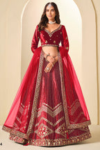 Red Velvet Marriage Lehenga Choli with Sequins
