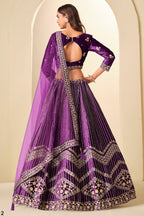 Purple Velvet Marriage Lehenga Choli with Sequins