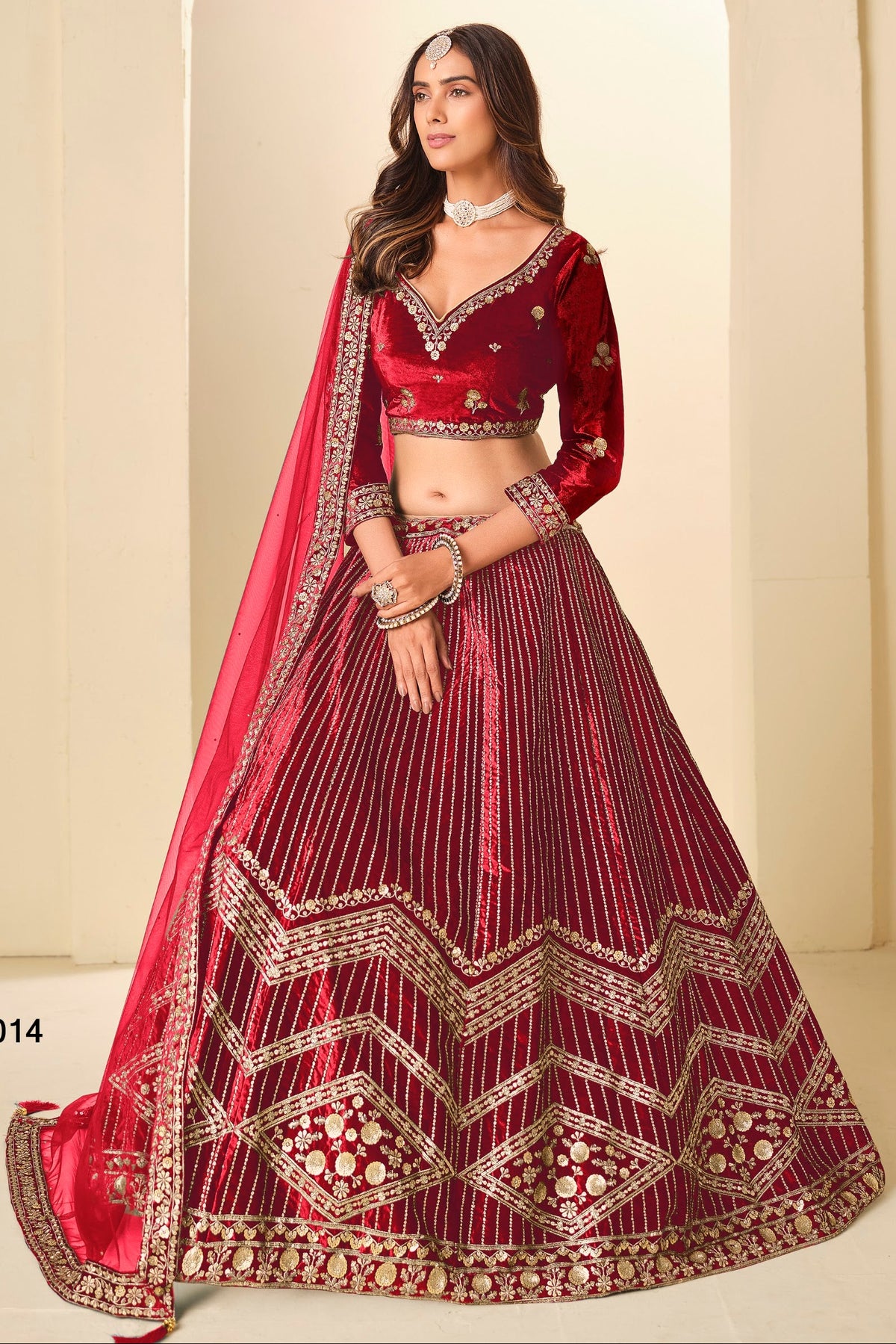 Red Velvet Marriage Lehenga Choli with Sequins
