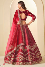 Red Velvet Marriage Lehenga Choli with Sequins