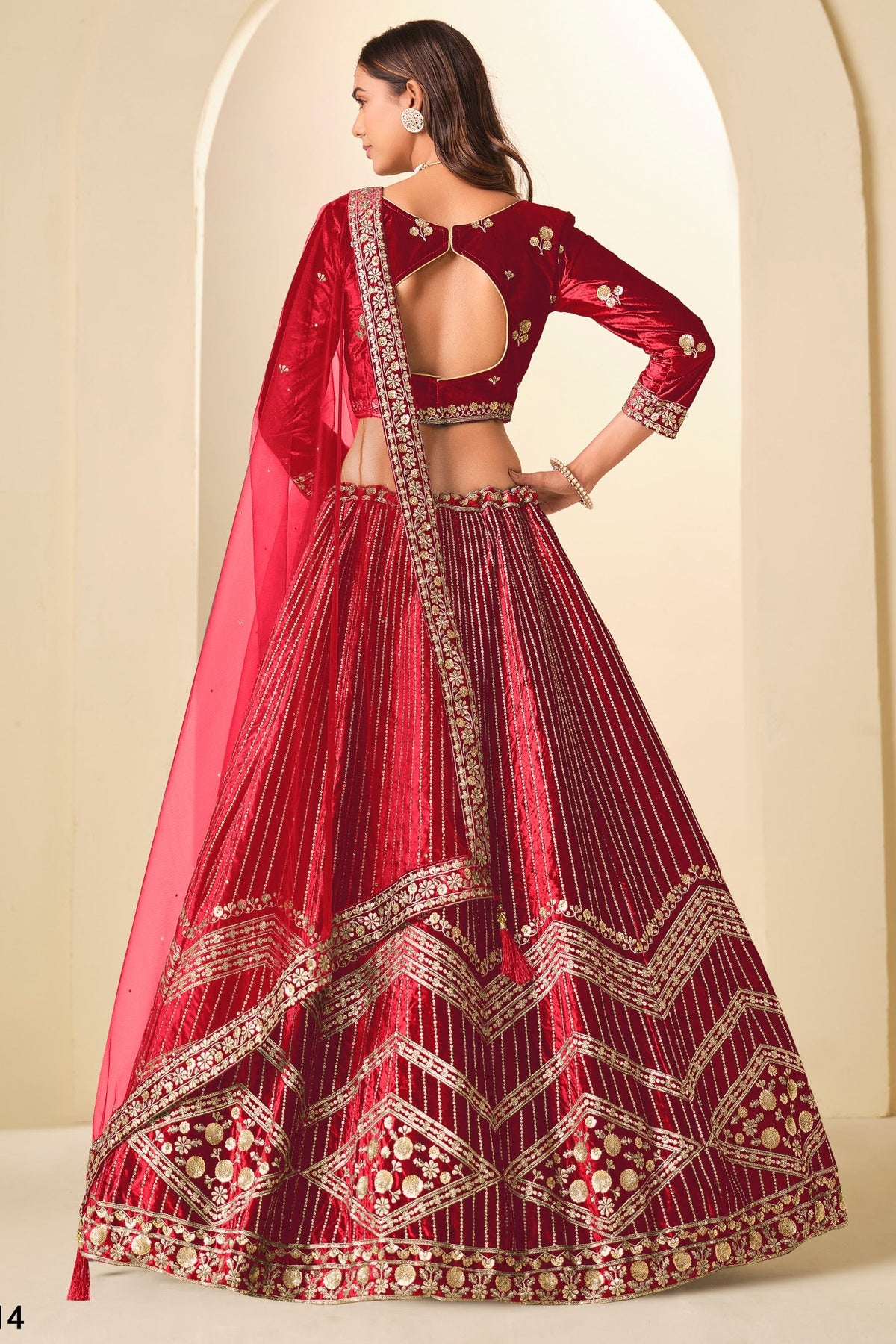 Red Velvet Marriage Lehenga Choli with Sequins
