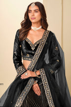 Black Velvet Marriage Lehenga Choli with Sequins
